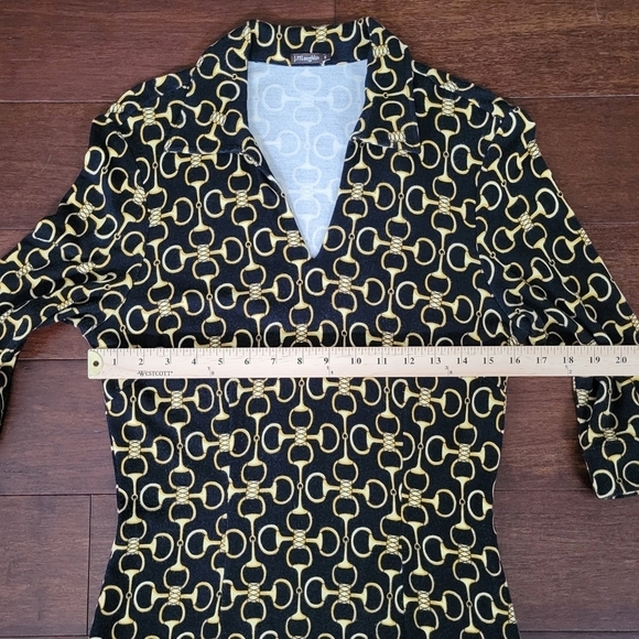 J. McLaughlin Black & Gold Horse Bit Pattern Jersey Knit 3/4 Sleeve Dress Size S - Picture 8 of 9